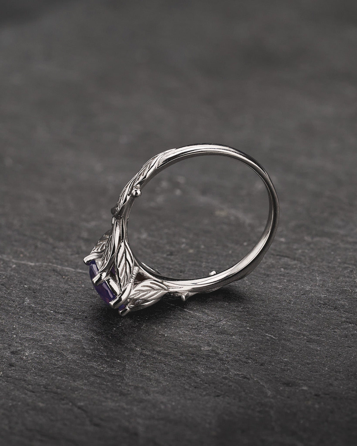 READY TO SHIP Freesia Engagement Ring with Oval Opalescent Pinkish-purple Sapphire, 14K white gold, RING SIZES 5.5 - 8.5 US