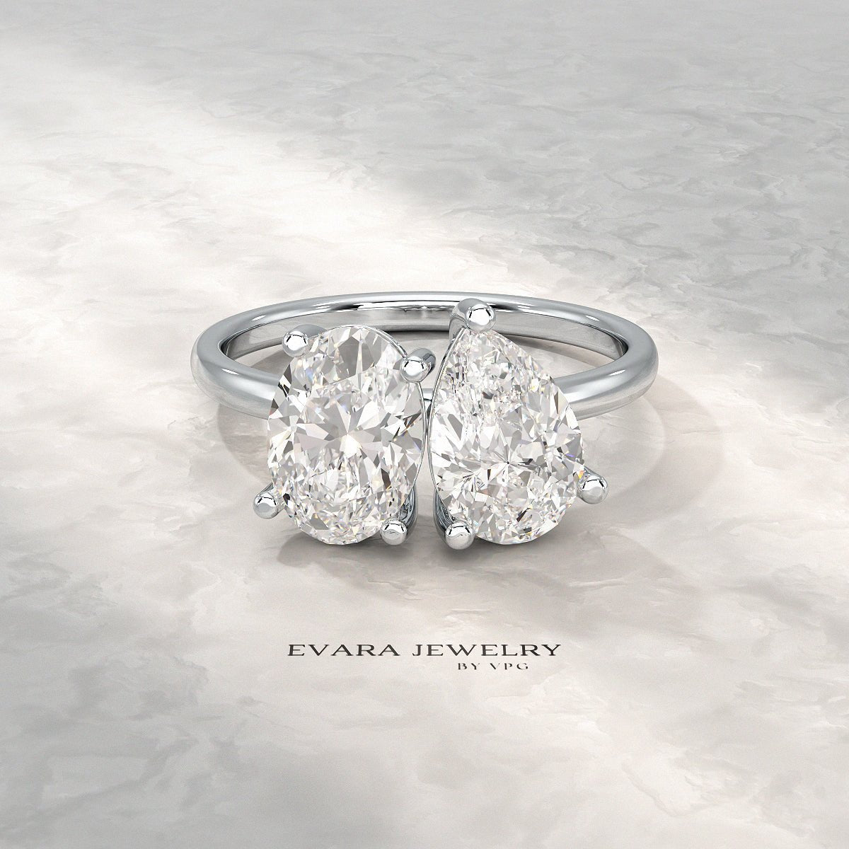 2.25 Carat Oval & Pear Cut Toi Et Moi Two Stone French Ring