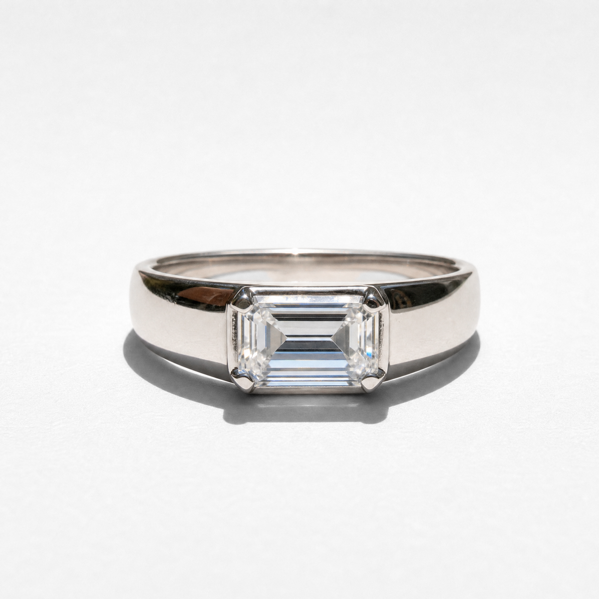 Beveled Edge Men's Wedding Band | 1.75 CT Emerald Cut Diamond