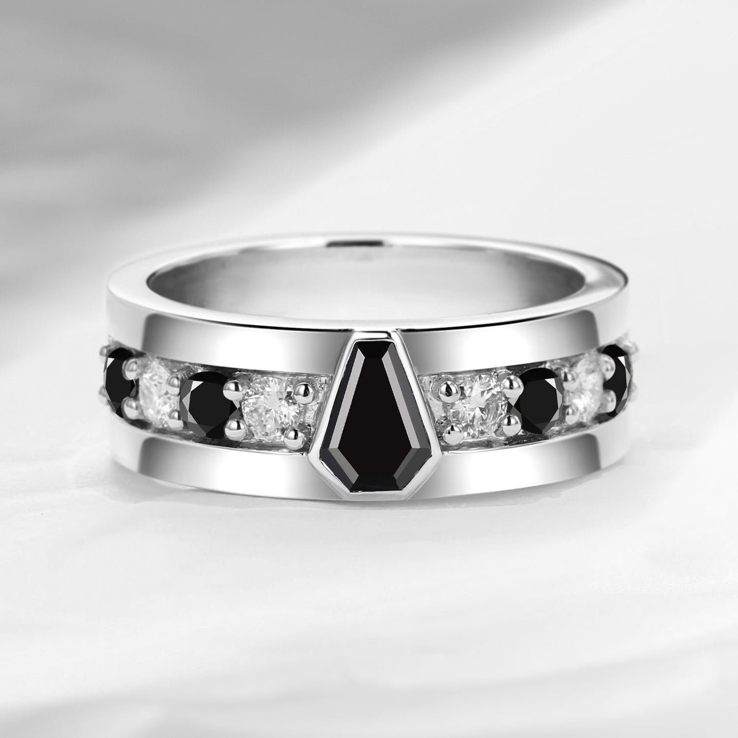 King's Scepter - Unique Coffin Cut Natural Black Diamond Wedding Band For Men