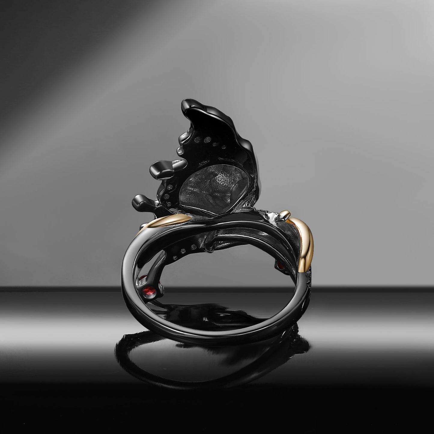 Gothic Inspired Unique Skull & Skeleton Butterfly Moissanite Two-Tone Halloween Engagement Ring