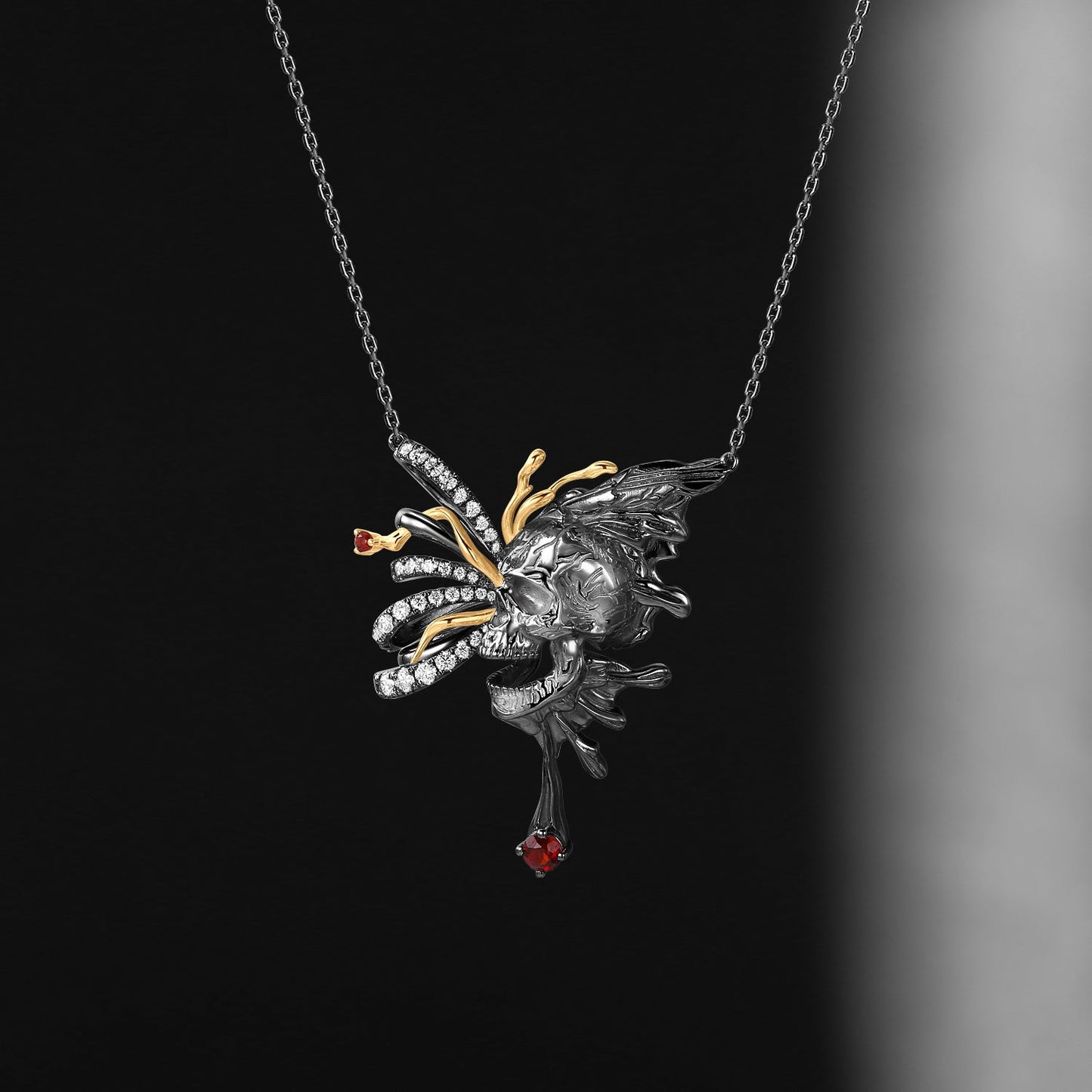 Unique Skull & Skeleton Gothic Butterfly Pendant Necklace Halloween Gift