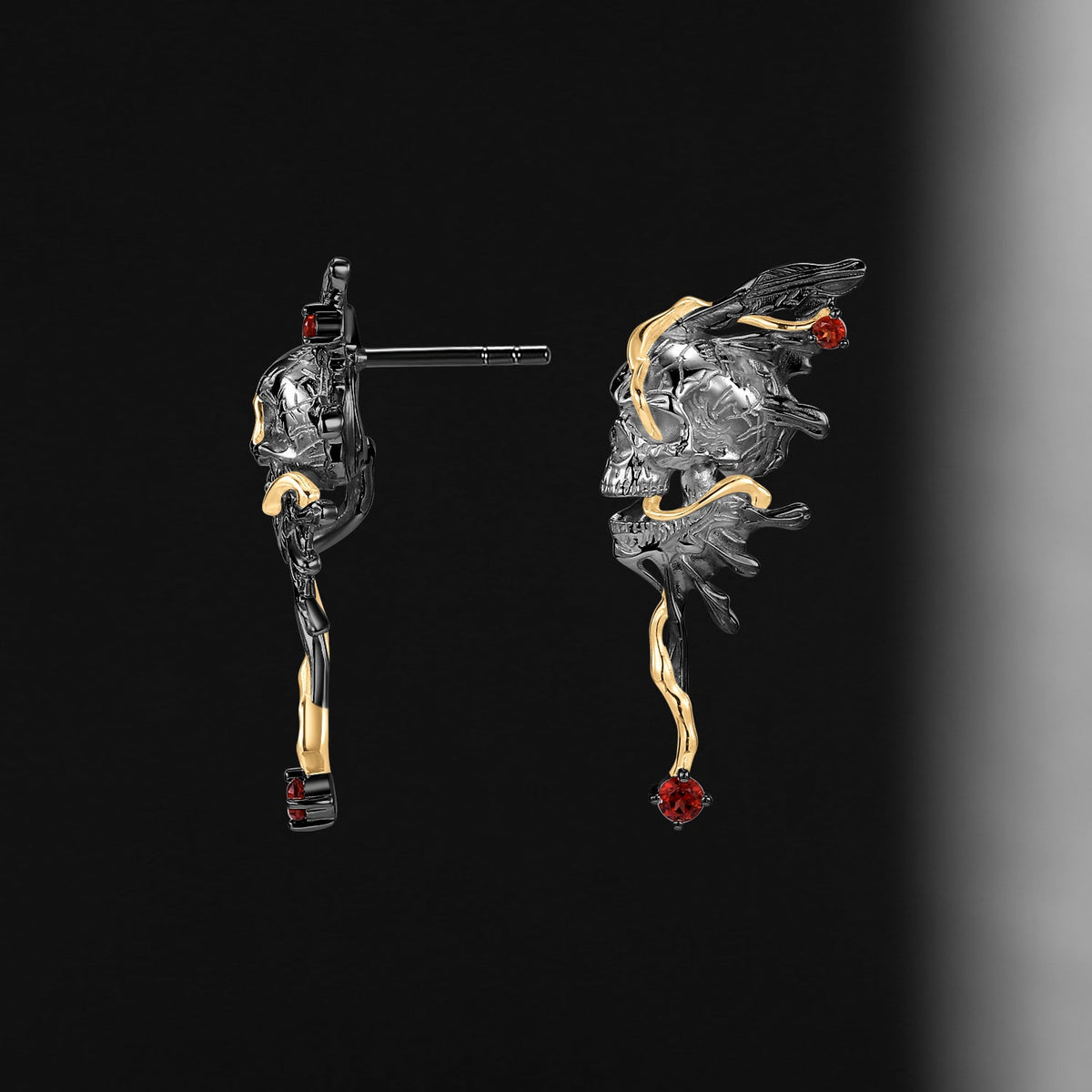 Unique Gothic Skull Butterfly Inspired Garnet Halloween Stud Earrings