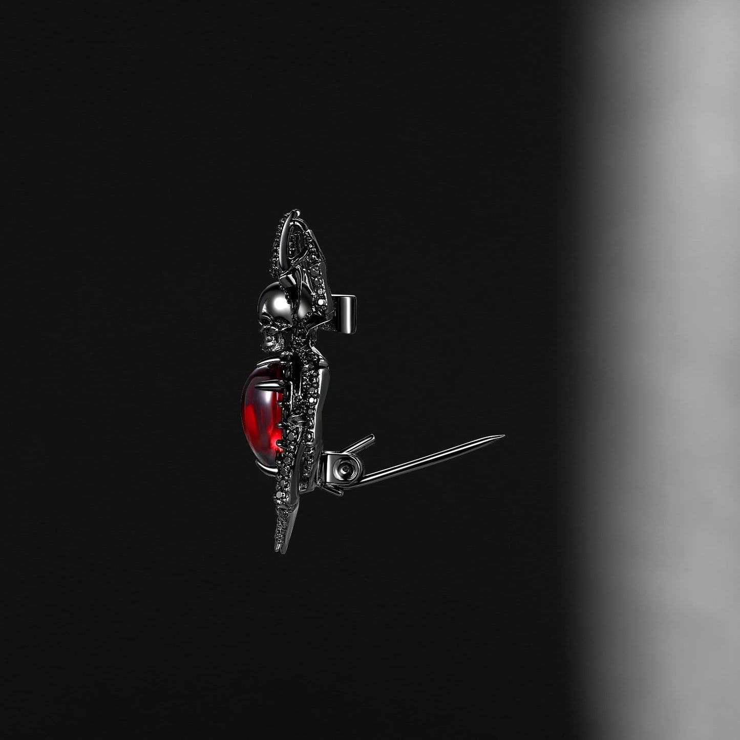 Deluxe Unique Spider & Skull Pear Cut Garnet Halloween Gothic Pendant Necklace