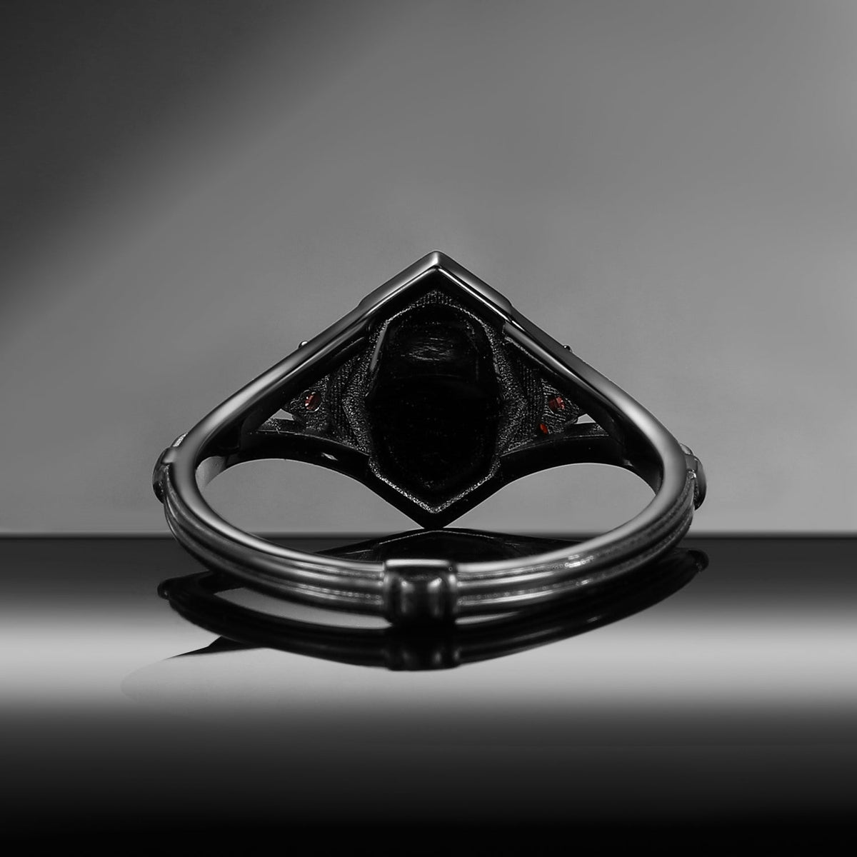 Gothic Crow Inspired Garnet Halloween Black Gold Engagement Ring