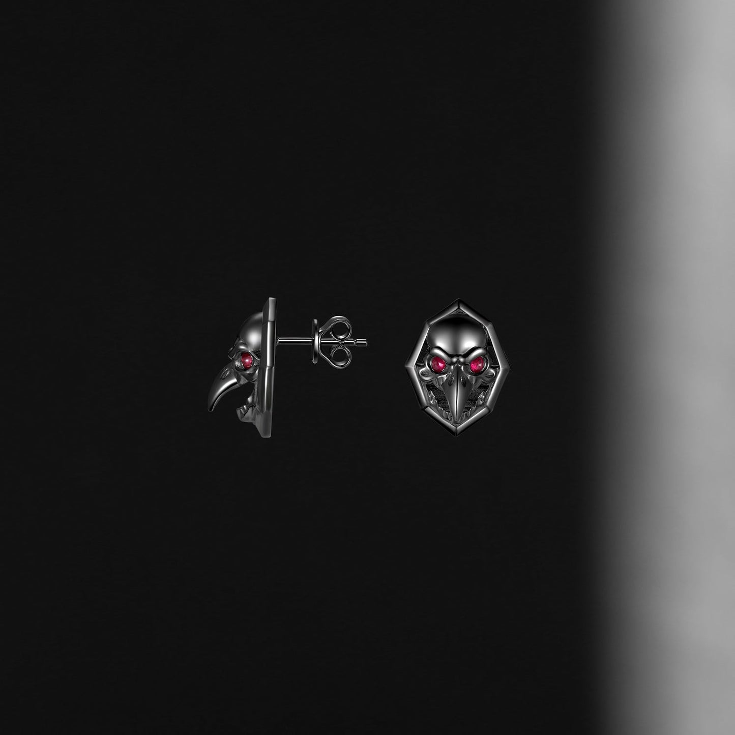 Unique Gothic Style Dark Crow Inspired Natural Ruby Halloween Stud Earrings