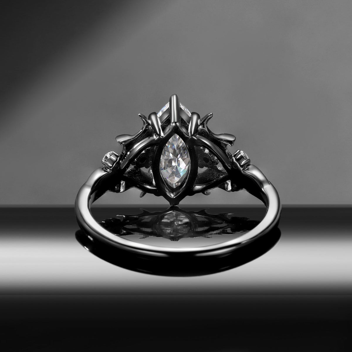 Gothic Inspired Marquise Moissanite Black Gold Infinity Engagement Ring - Night Court