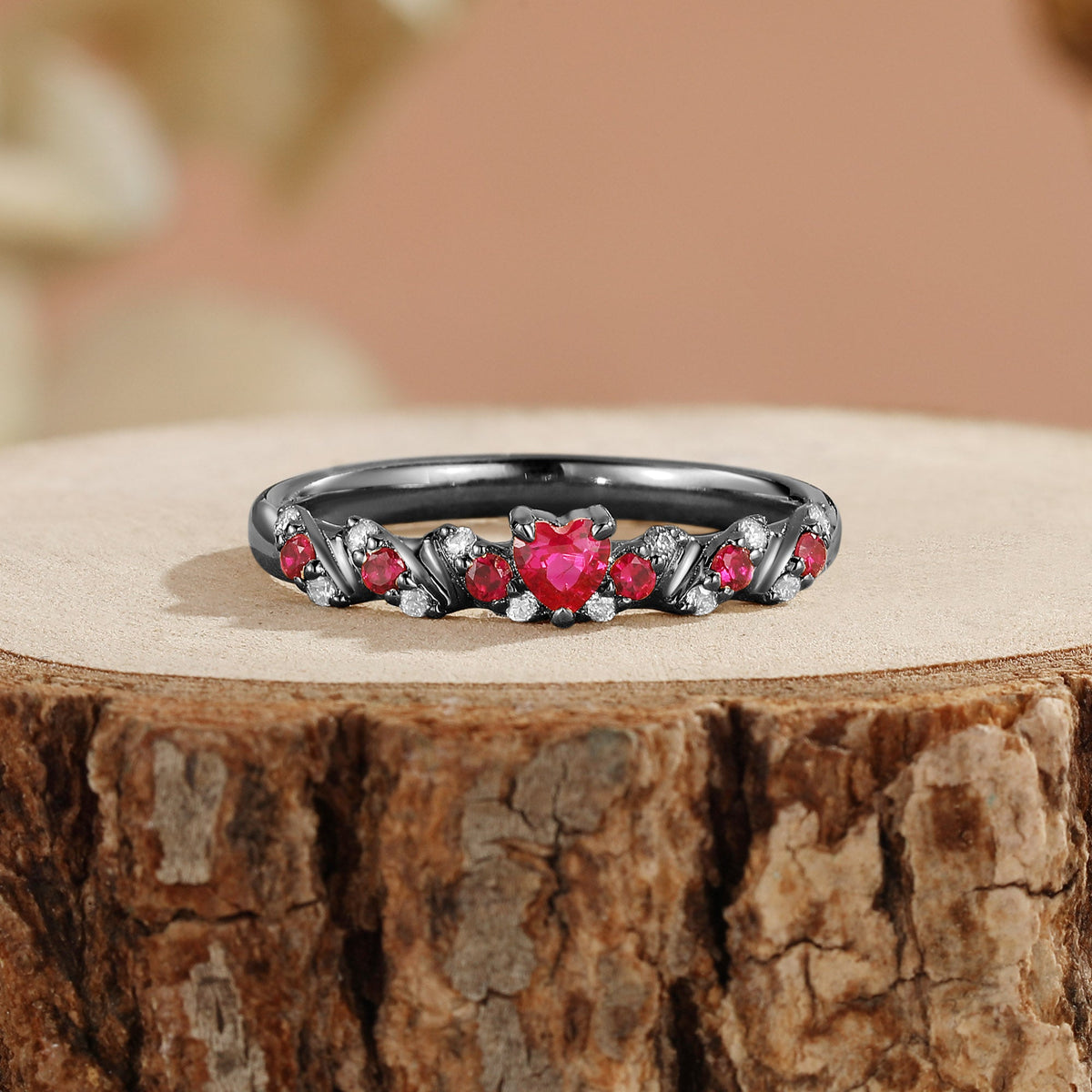 Vintage Twisted Heart Ruby Wedding Band - Mireille