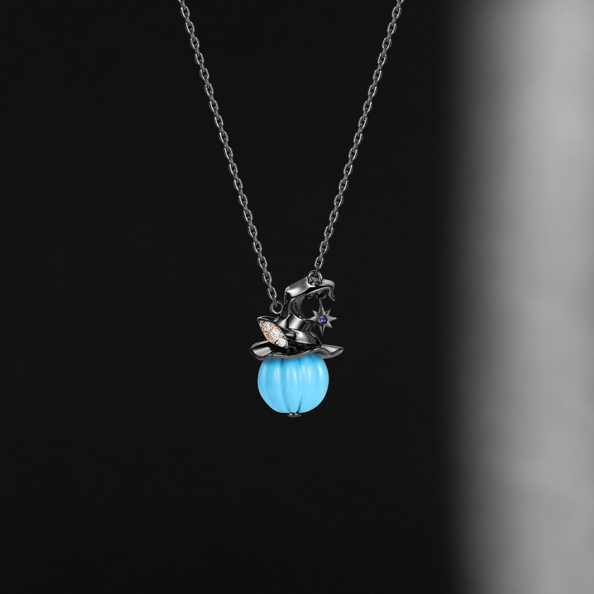 Unique Pumpkin Shaped Turquoise Halloween Gothic Pendant Necklace - The Wicked Pumpkin