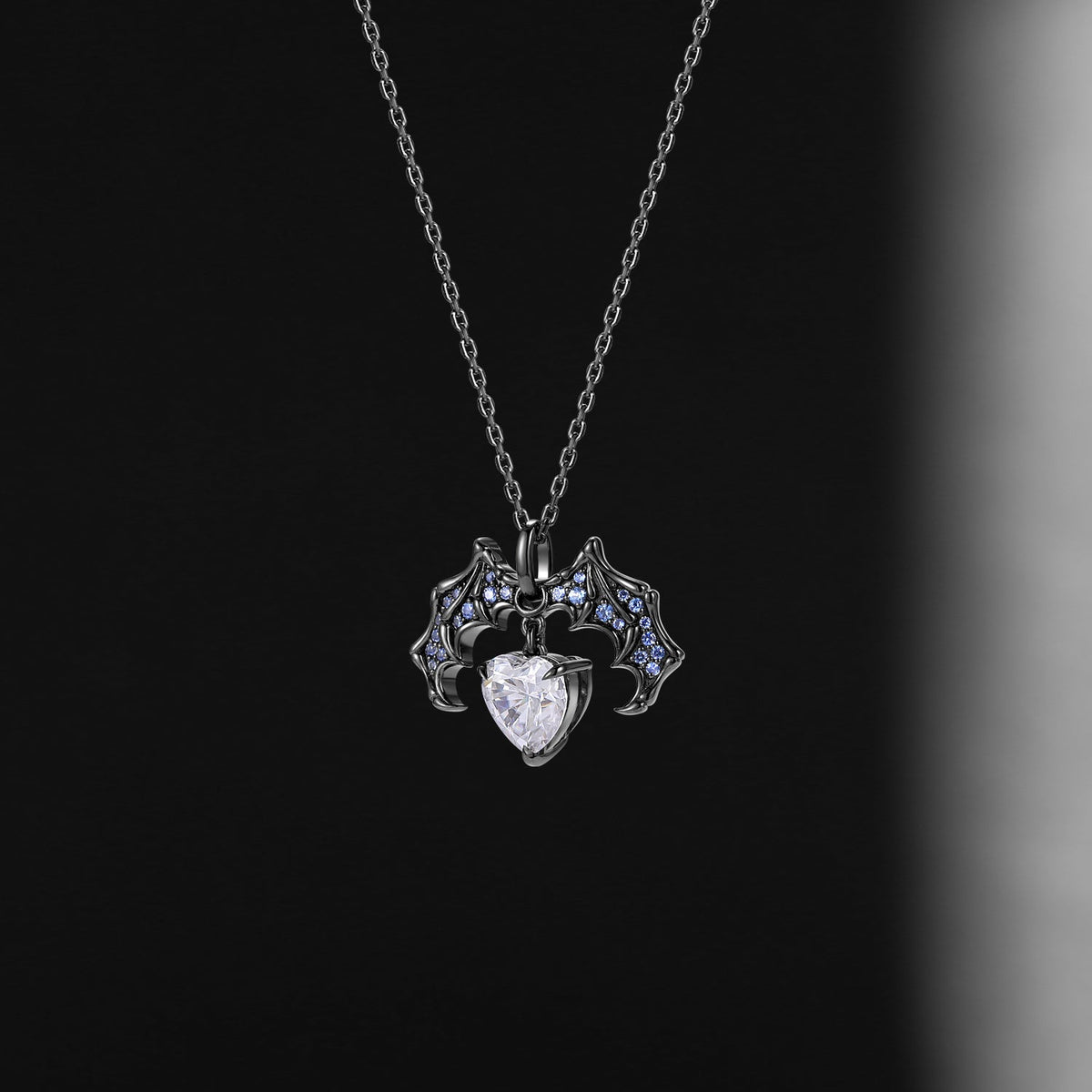 Unique Moissanite Heart Shaped Gothic Style Necklace Halloween Jewelry