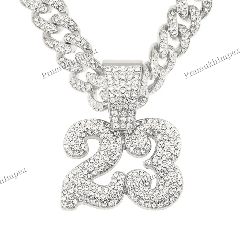 Big Moissanite Studded 925 Sterling Silver Number 23 Pendant