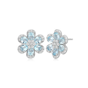 Flower Earring, Blue Topaz w/ White Topaz Accents