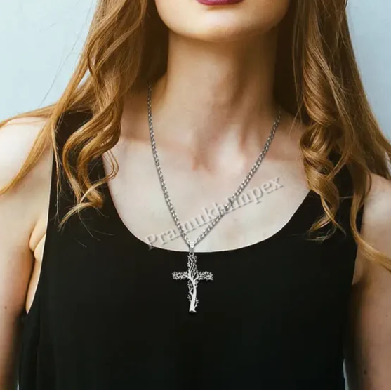 Vintage Tree of Life Cross 925 Silver Ladies Pendant