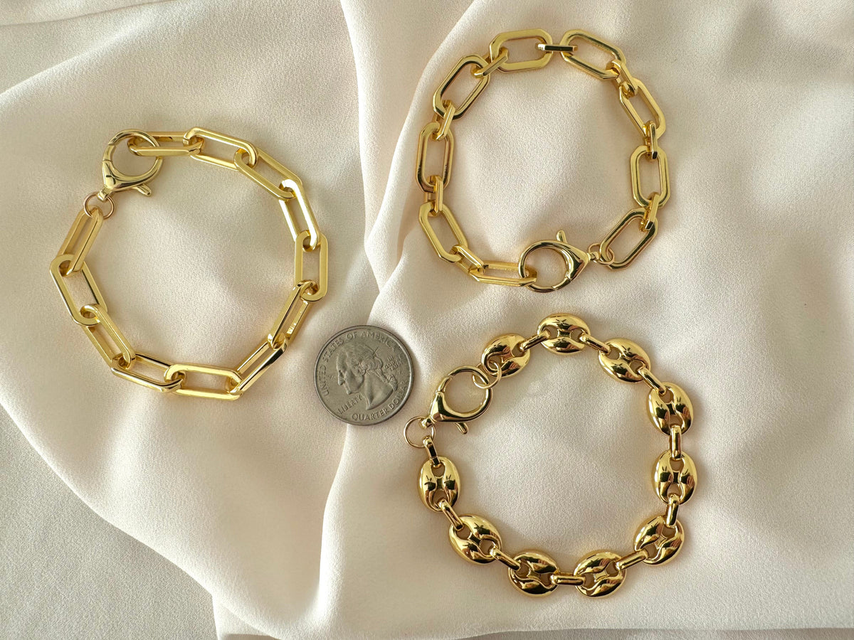 24k Gold Filled Geometric Shaped Paperclip Link Chain Bracelet - Stacking Bracelets - Gift Ideas for Women