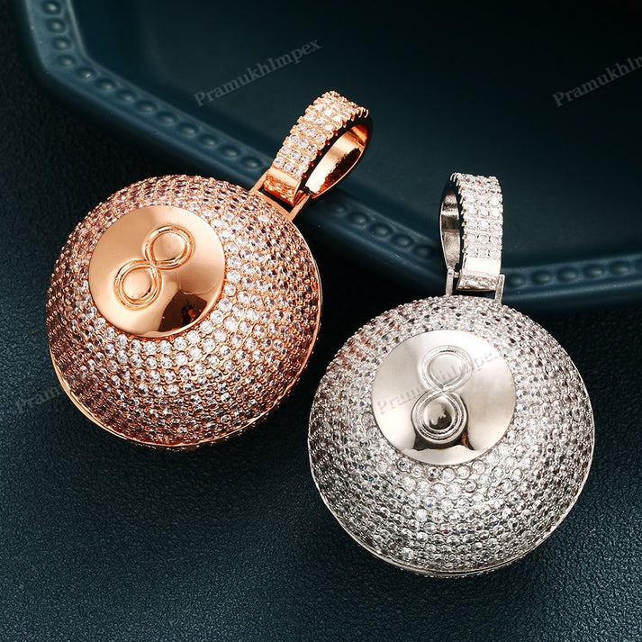 S925 Silver Moissanite Iced 8 Ball Pendant