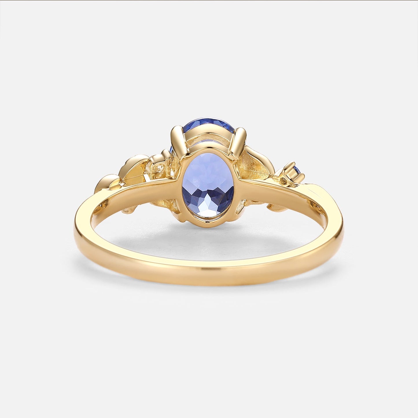 Oval Cut Lab Cornflower Sapphire Cluster Engagement Ring - Odette