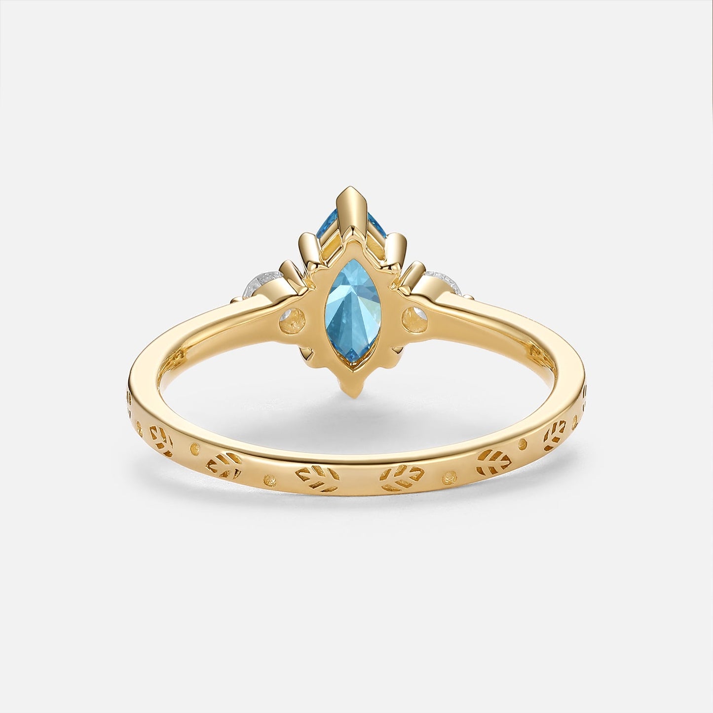 Marquise Blue Lab Grown Diamond Engraved Engagement Ring - Caelum