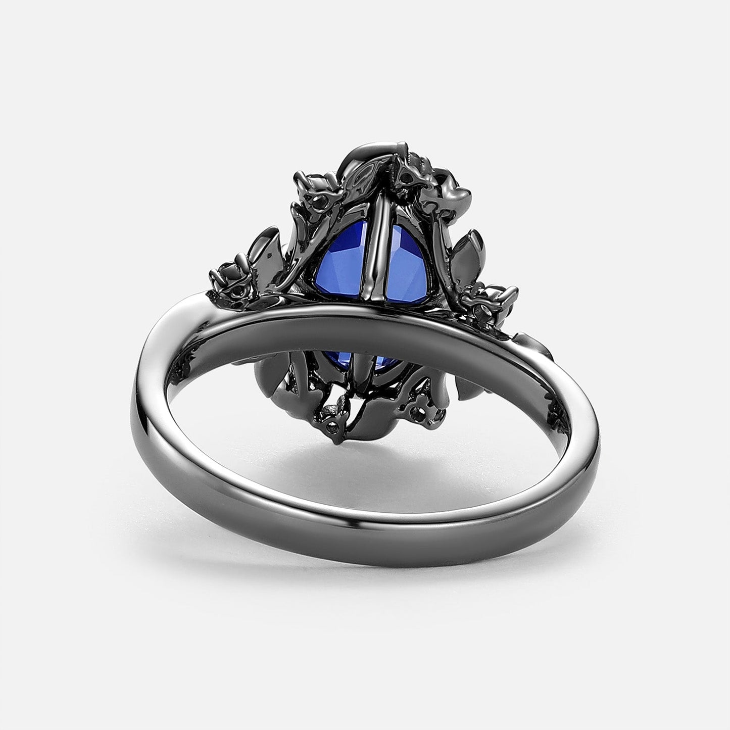 Oval Cut Leafy Lab Blue Sapphire Engagement Ring - Nyx