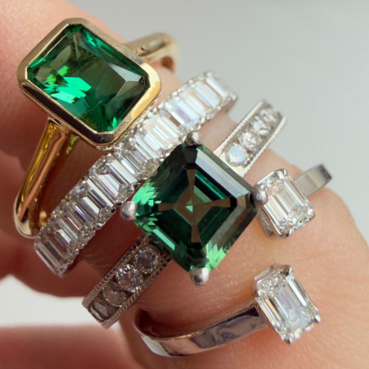 Emerald Cut Diamond Bypass Ring | 14K White Gold