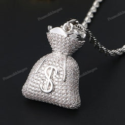 Moissanite Sterling Silver Money Bag Pendant