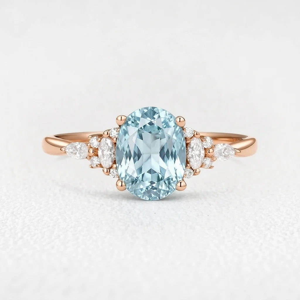 Celine’s Azure | 1.5CT Classic Oval Aquamarine Engagement Ring