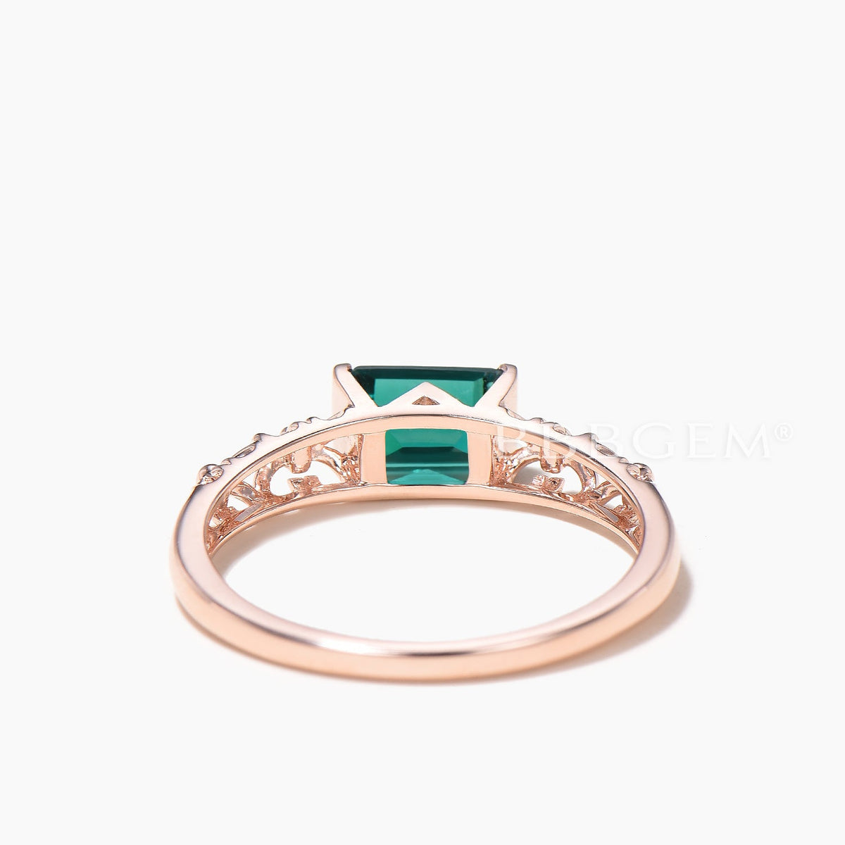 1CT Emerald Cut Emerald Solitaire Engagement Ring Rose Gold Vine Ring