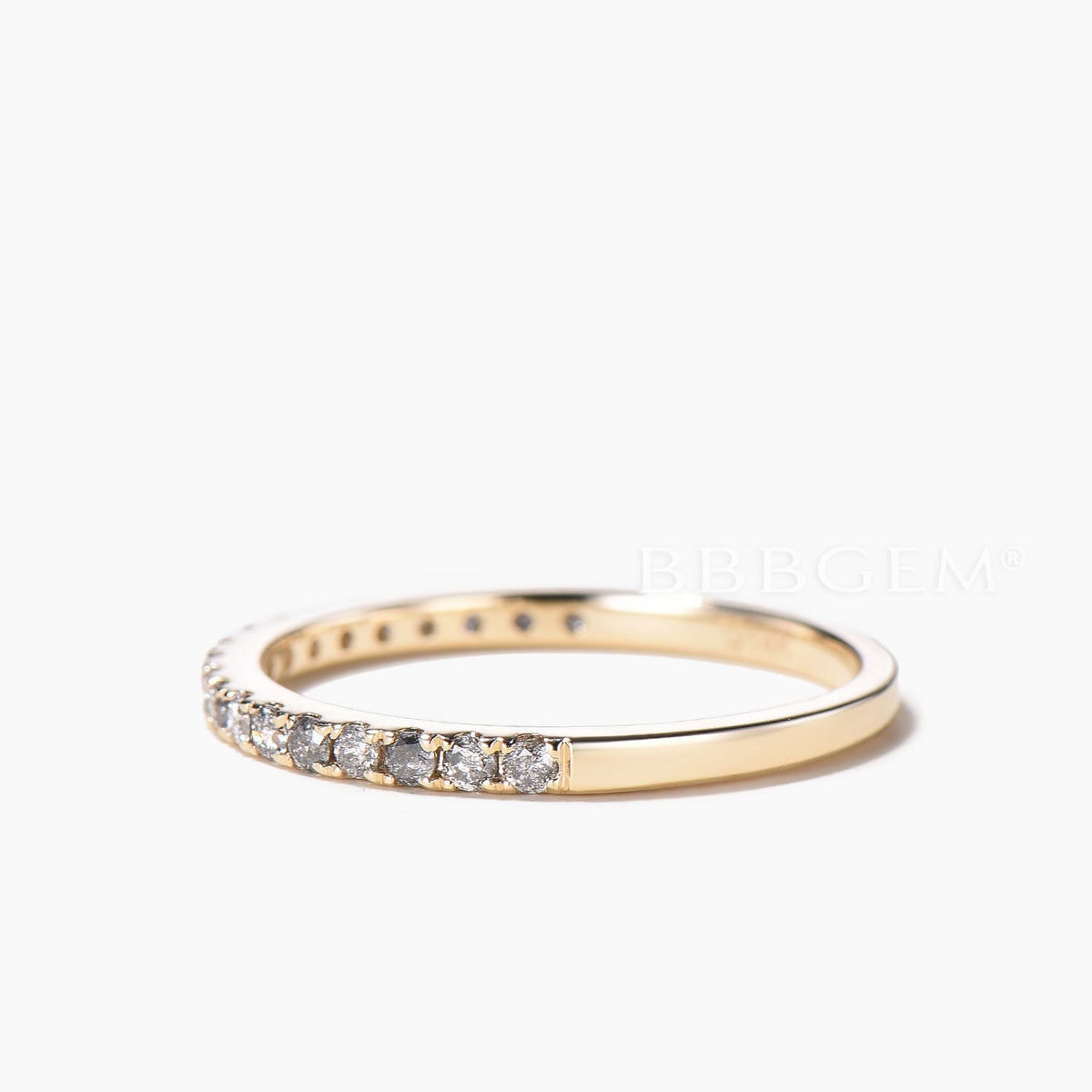 Round Cut Natural Salt and Pepper Diamond Half Eternity Ring Stacking Band