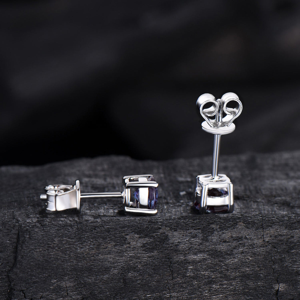 Solitaire Round Cut Alexandrite Stud Earrings Round Prongs