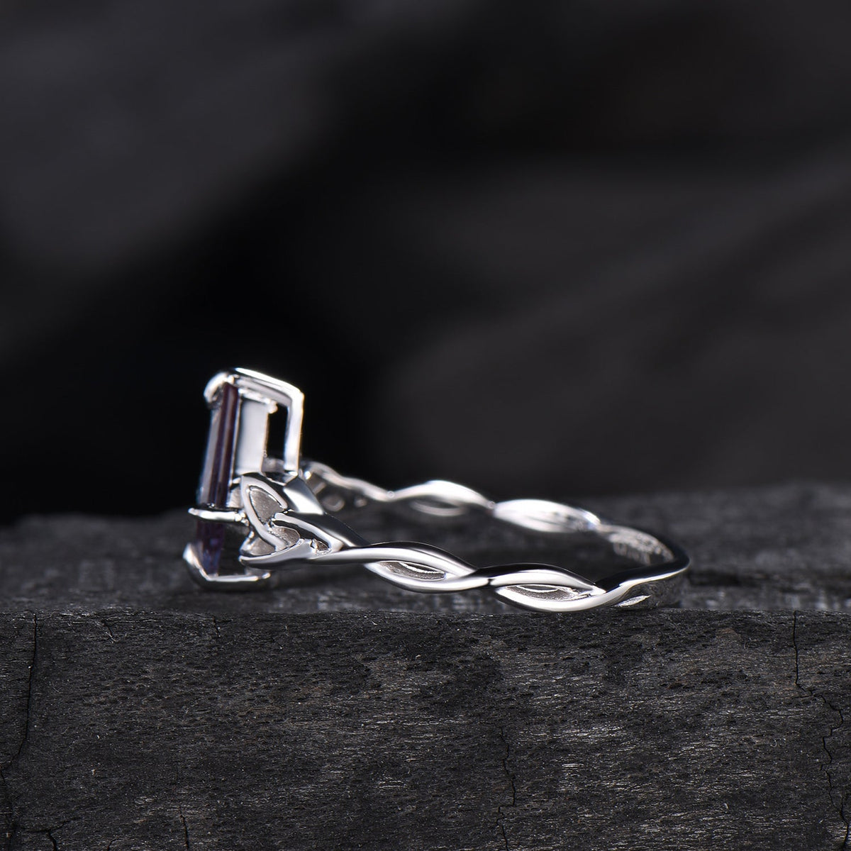 Solitaire Kite Cut Alexandrite Ring Celtic Love Knot Norse Viking Alexandrite Engagement Ring