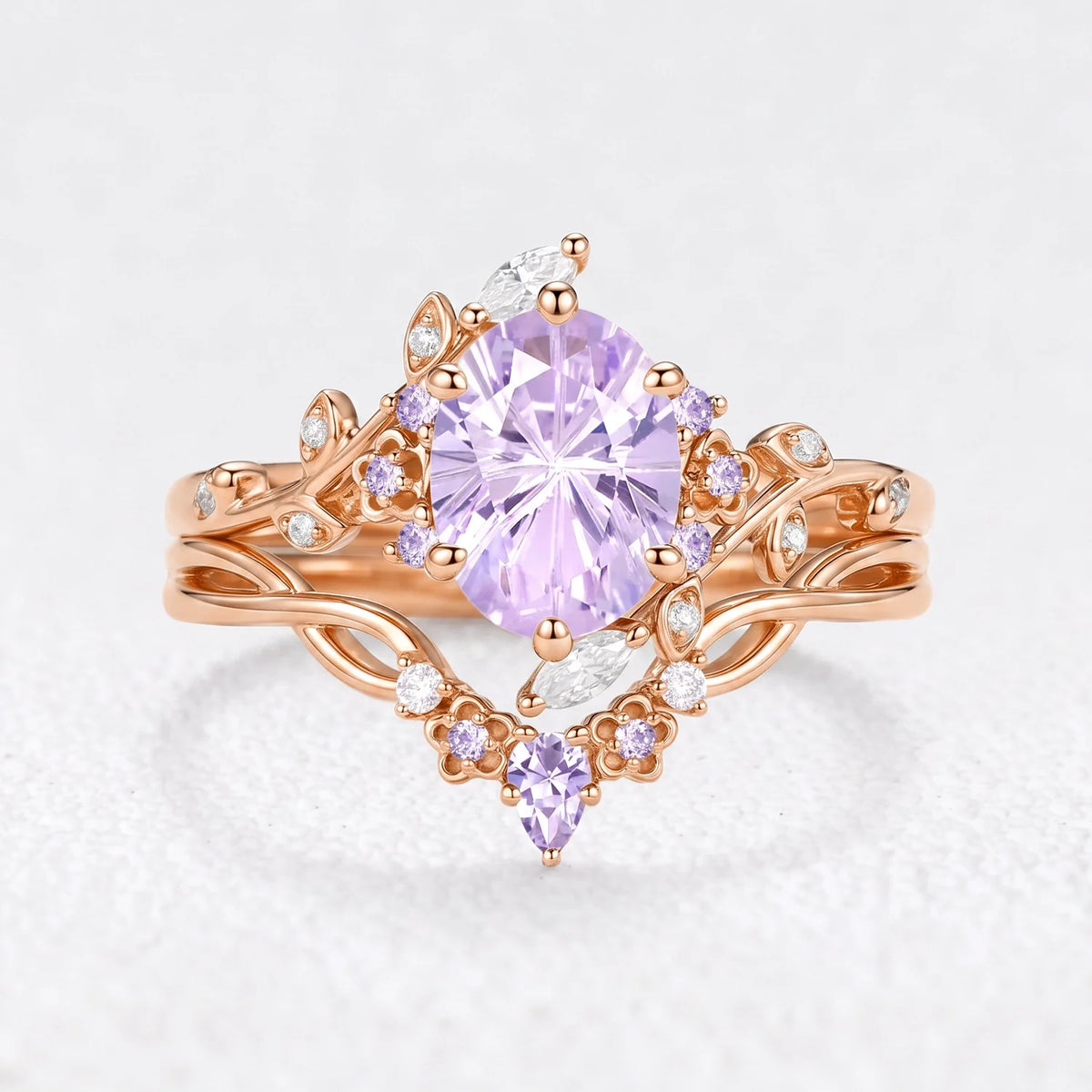 Eos‘s Aquarelle | Oval Firework Cut Lavender Sapphire Bridal Duo