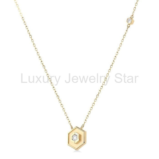 Hexagon Shape Diamond Fashion Necklace - image 2