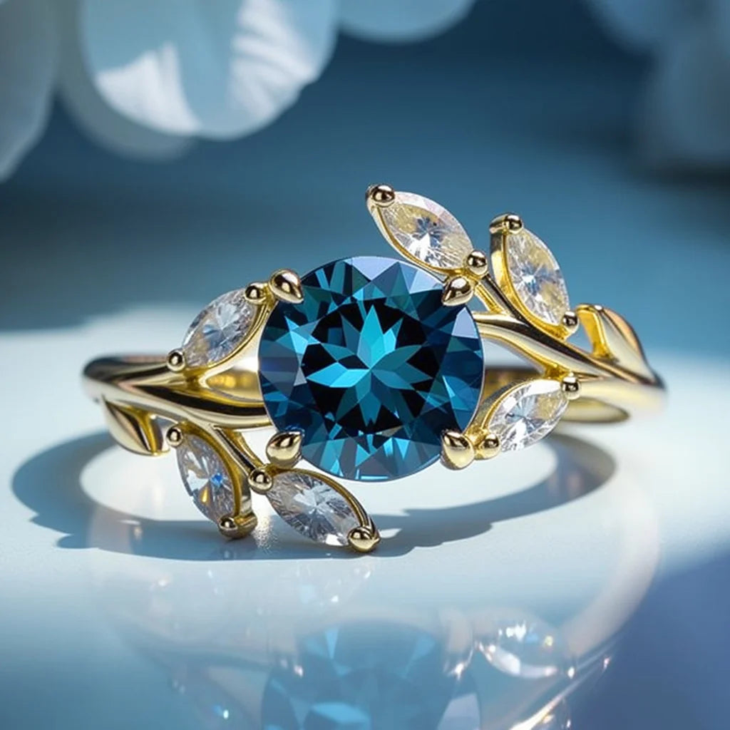 Eleonora’s Radiance | Round Blue Sapphire Vine Engagement Ring
