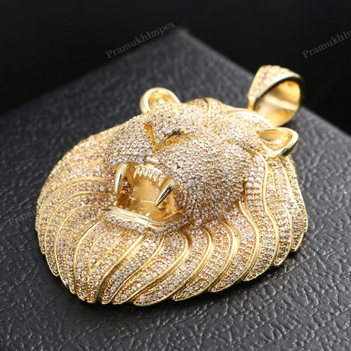 Hip Hop 925 Silver Moissanite Lion Pendant