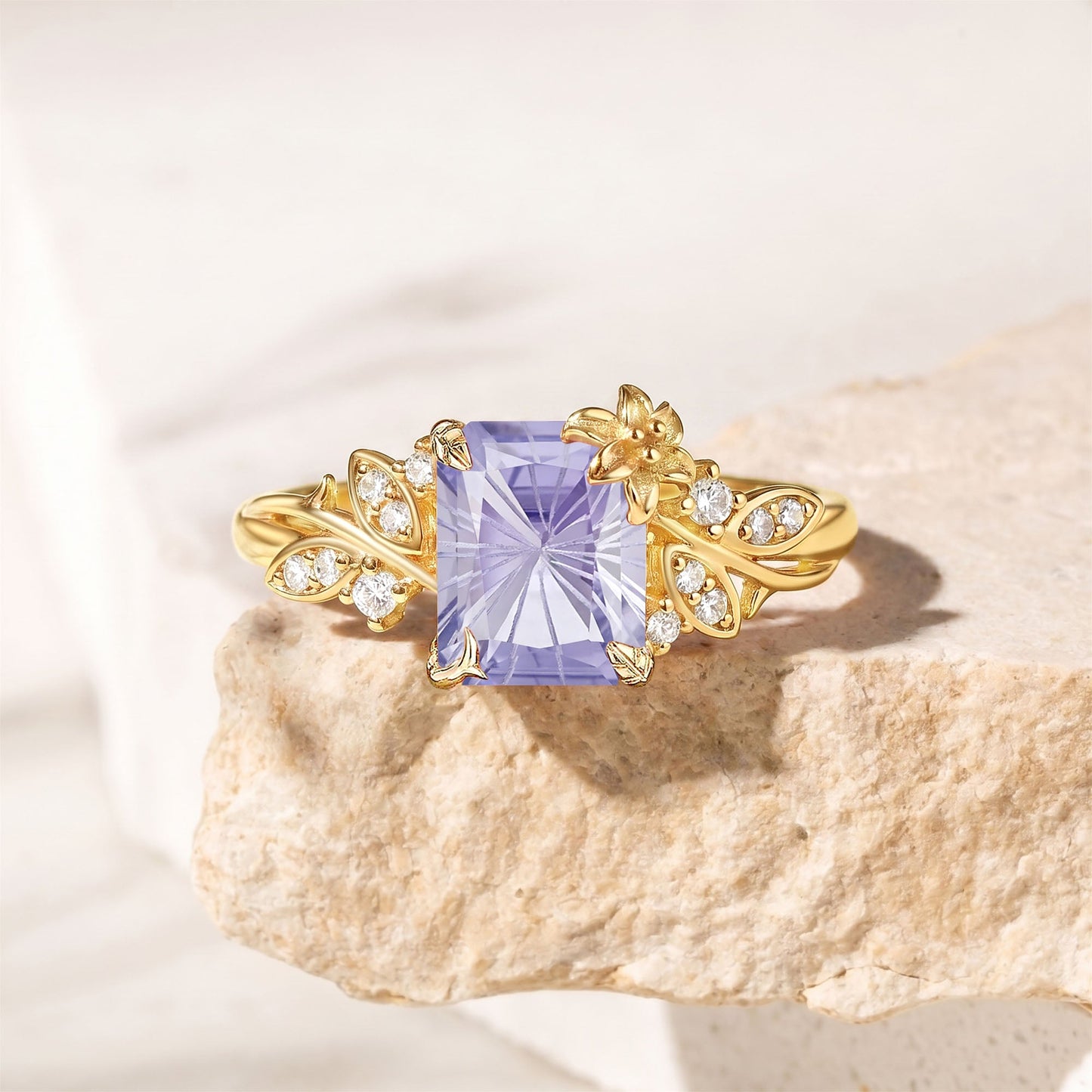 Radiant Cut Firework Lab Lavender Sapphire Floral Engagement Ring - Diana