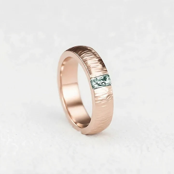 Silas’s Inlay | Moss Agate Textured Men's Wedding Band