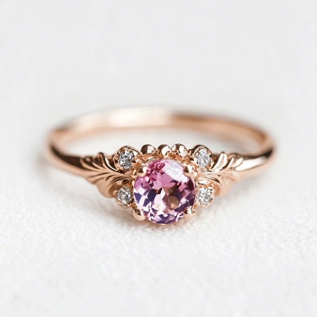 Rosalind’s Petal | Round Cut Pink Sapphire Engagement Ring
