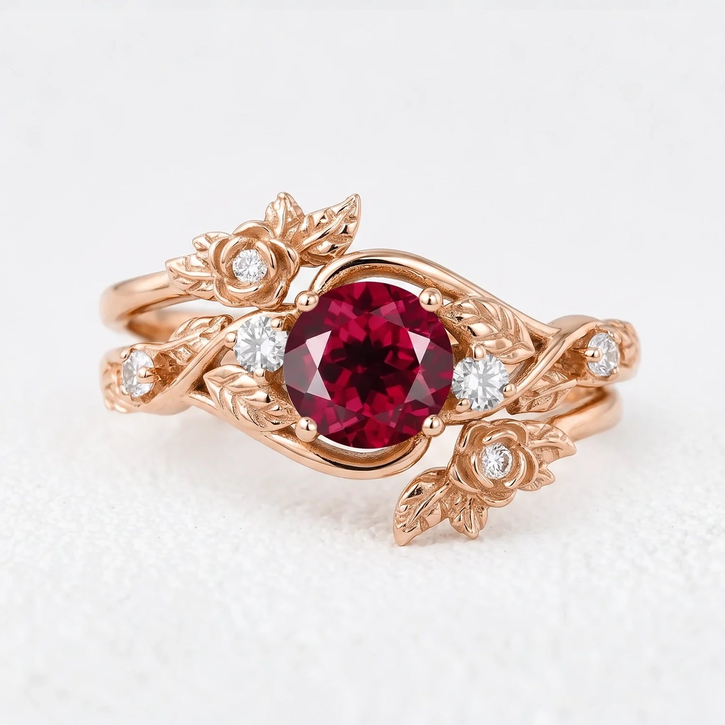 Scarlett’s Bloom | Round Ruby Foliage Bridal Duo