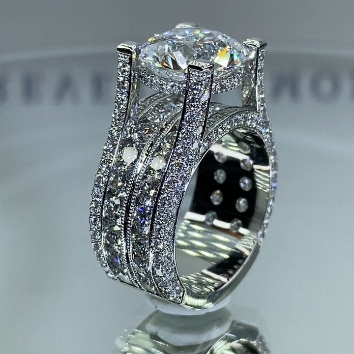 Lavish Round Cut 3.0ct Pave Engagement Ring In Sterling Silver