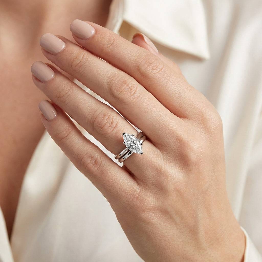 3 Carat Marquise Lab Grown Diamond Engagement Ring | 14K White Gold