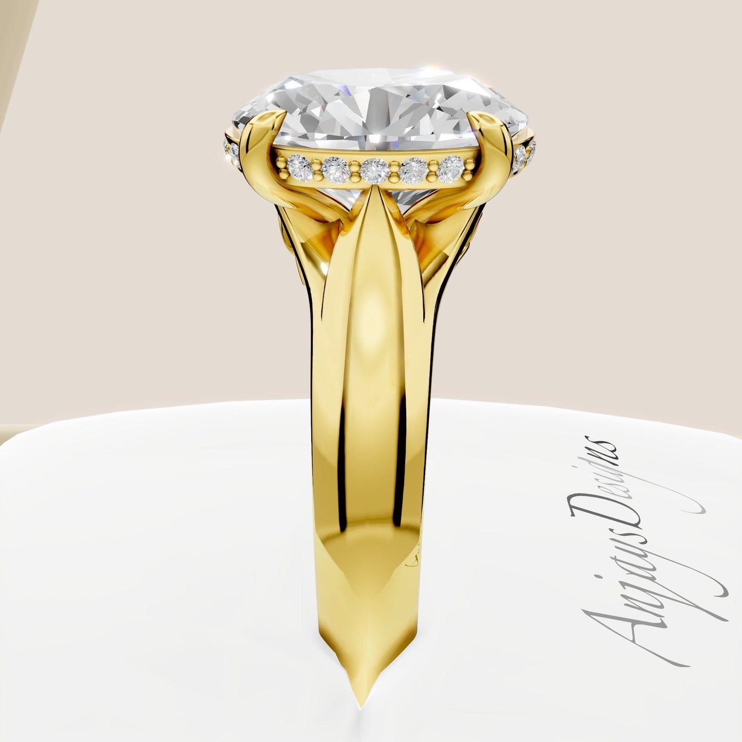 Celtic Diamond Engagement Ring 3 Carat Oval Lab Grown Diamond Hidden Halo Wedding Ring