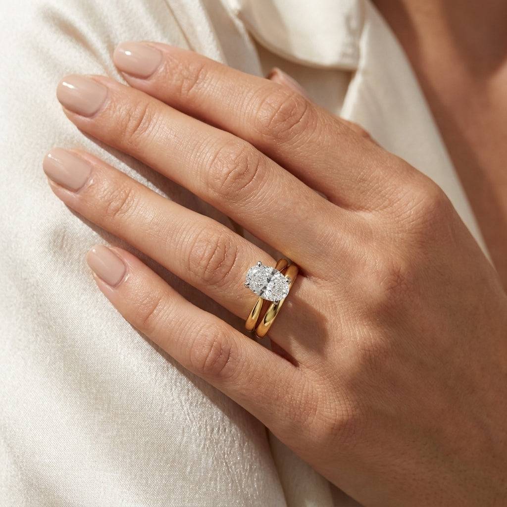 3 Carat Oval Lab Grown Diamond Engagement Ring | 14K Two-Tone Gold