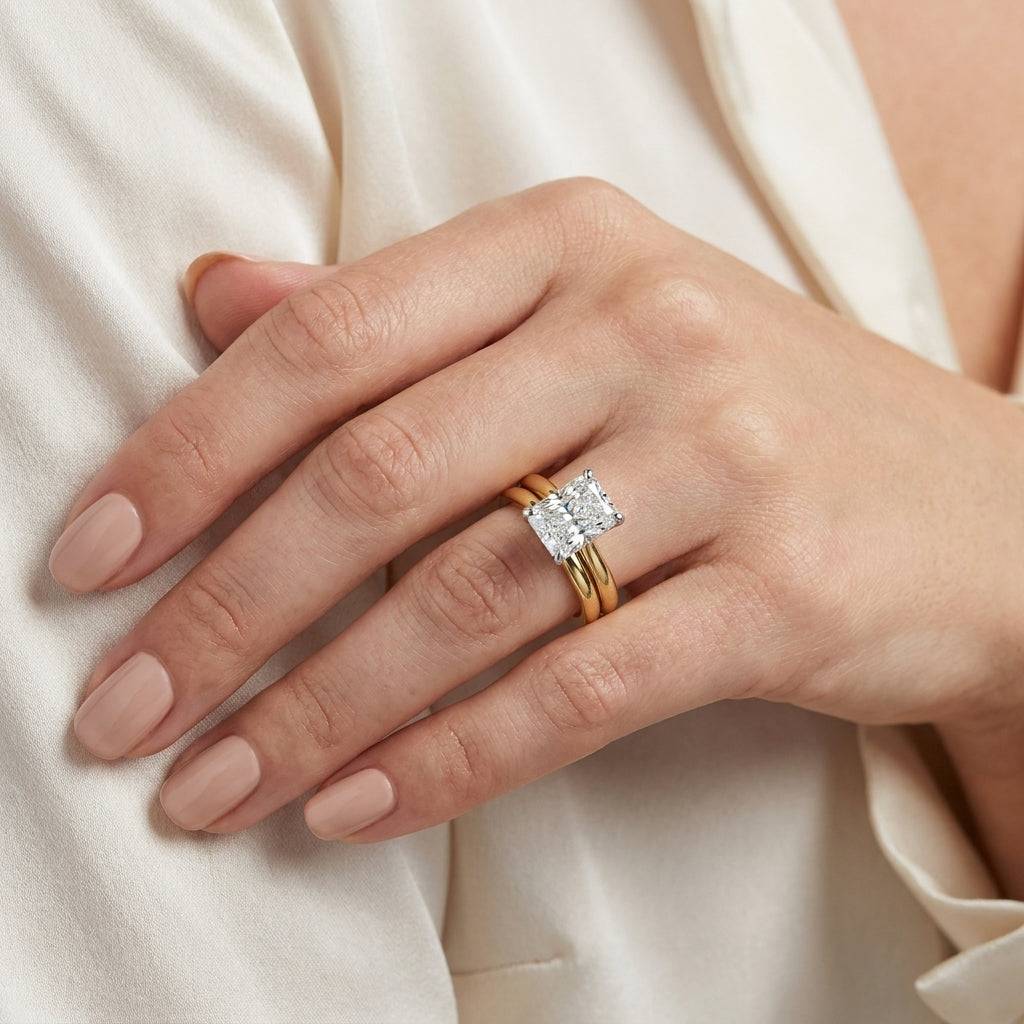 3 Carat Radiant Lab Grown Diamond Engagement Ring | 14K Two-Tone Gold