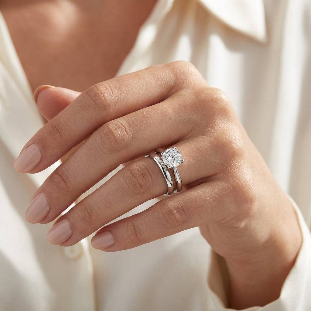 3 Carat Round Lab Grown Diamond Engagement Ring | 14K White Gold