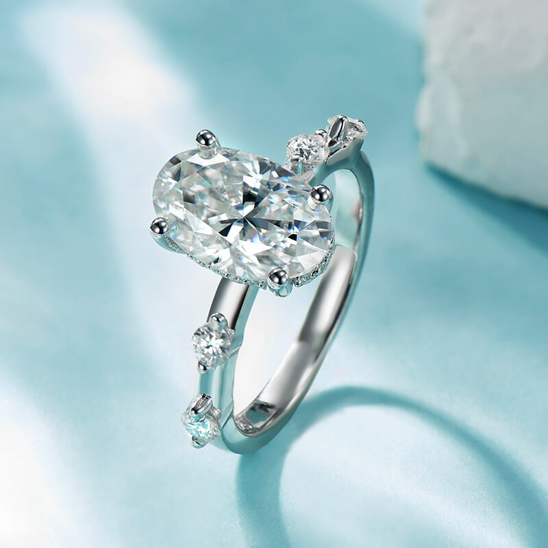 3.5CT Oval Moissanite Hidden Halo Engagement Ring
