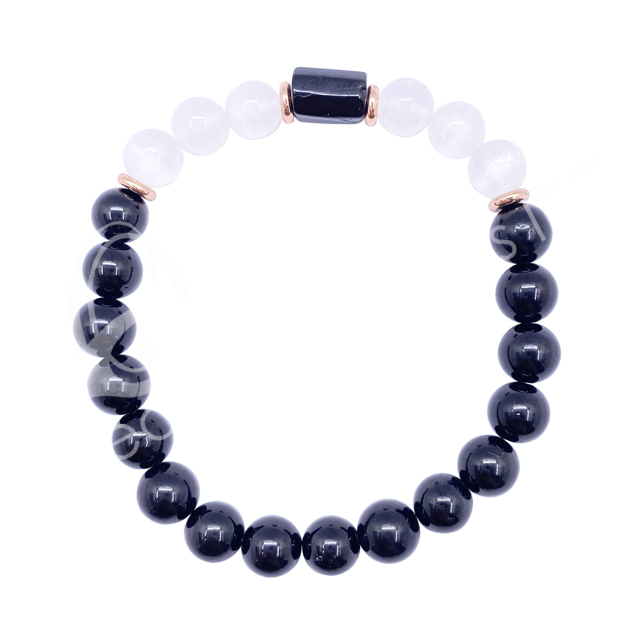 Black Tourmaline and Satin Spar W/Copper Bracelet