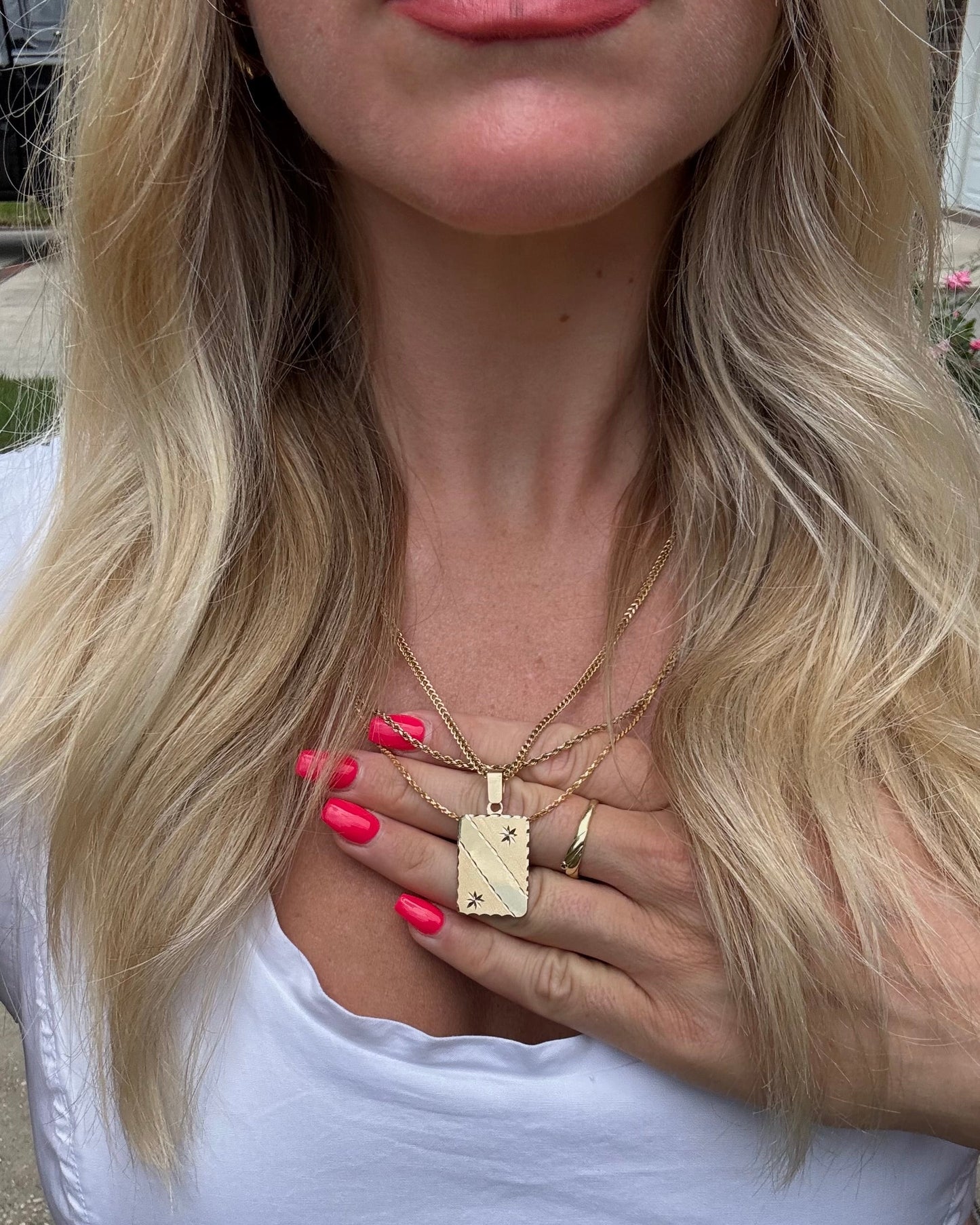Estate 14k Yellow Gold Dog Tag/Card Pendant