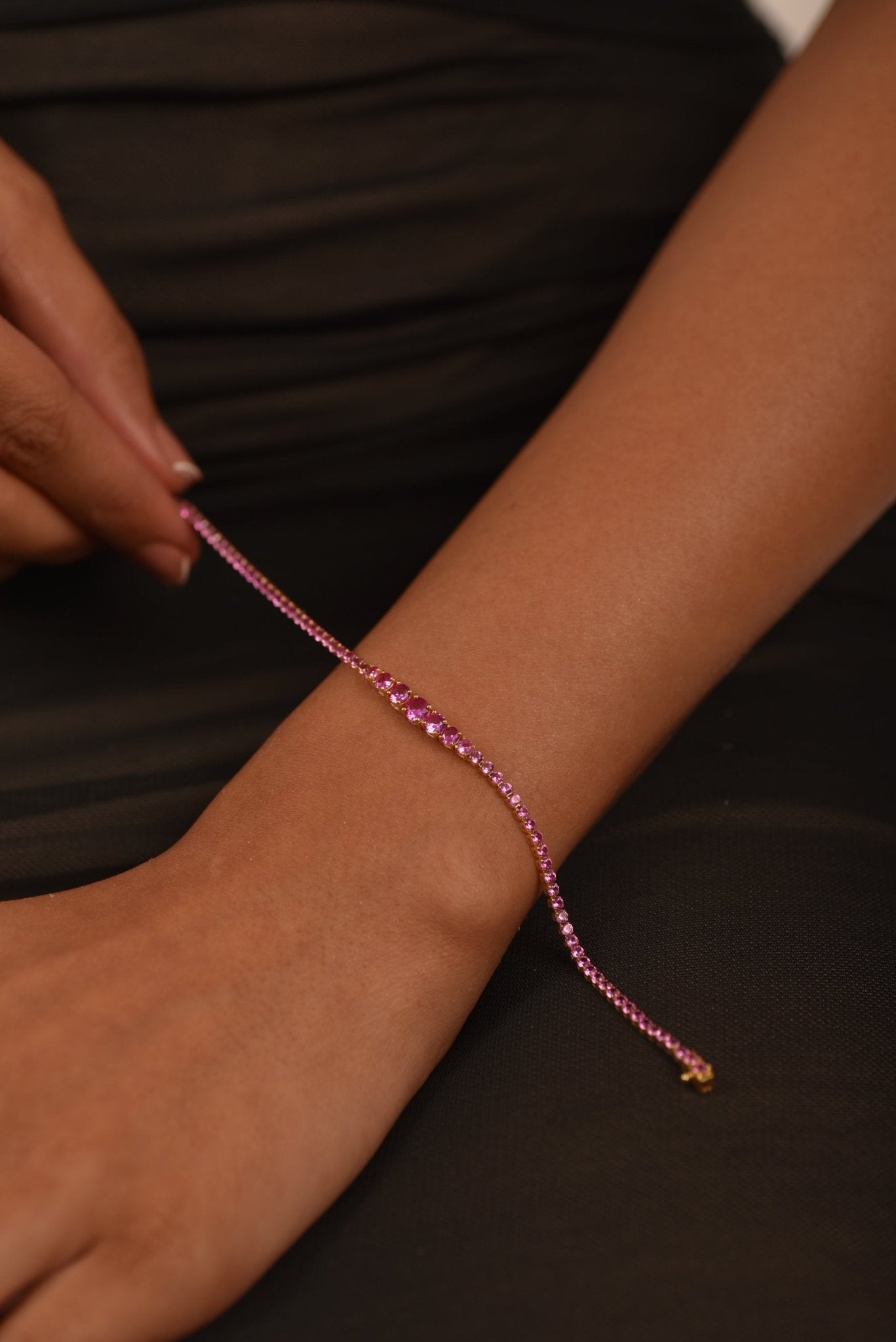 3.36 Carat Natural Pink Sapphire Graduated Tennis Bracelet in 14K/18K Solid Gold