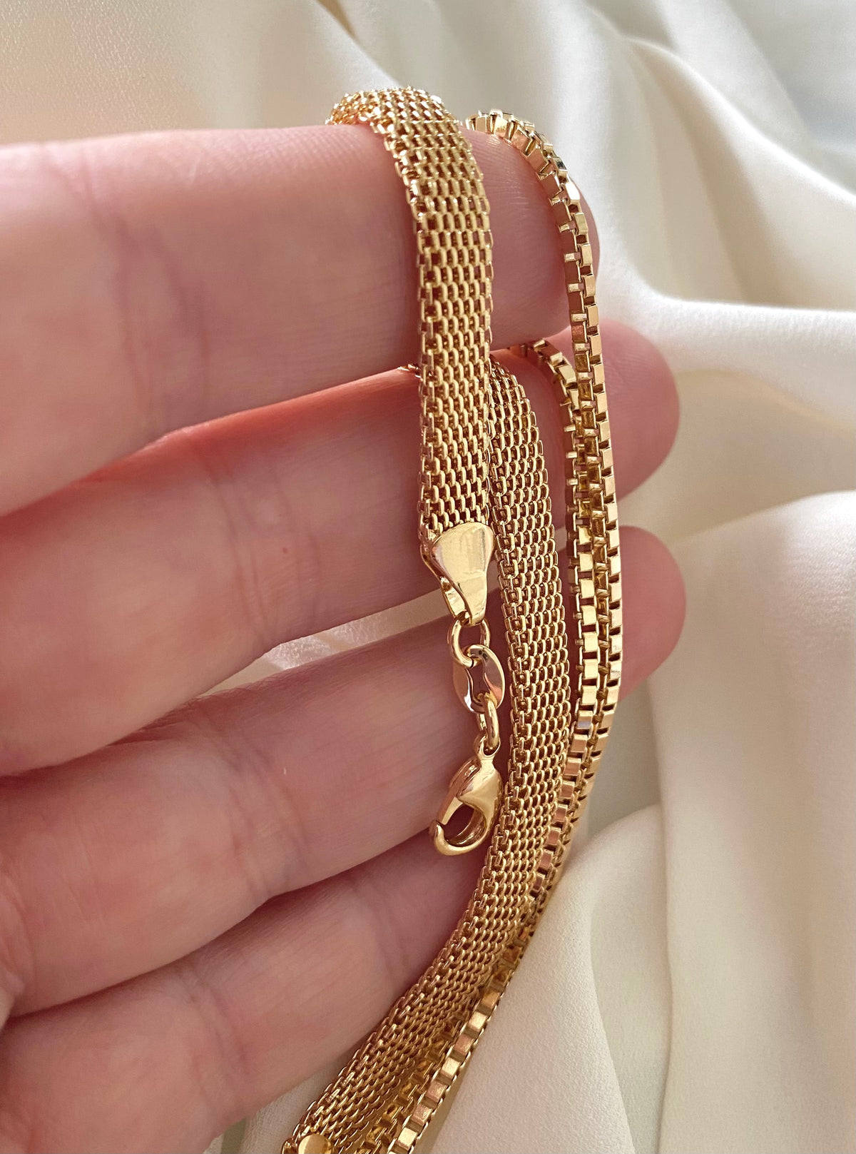 Gold Filled Stacking Bracelets Thick Box Chain Bracelet Dot Bracelet Paperclip Chain Flat Woven Band Bracelet Everyday Minimalist Jewelry