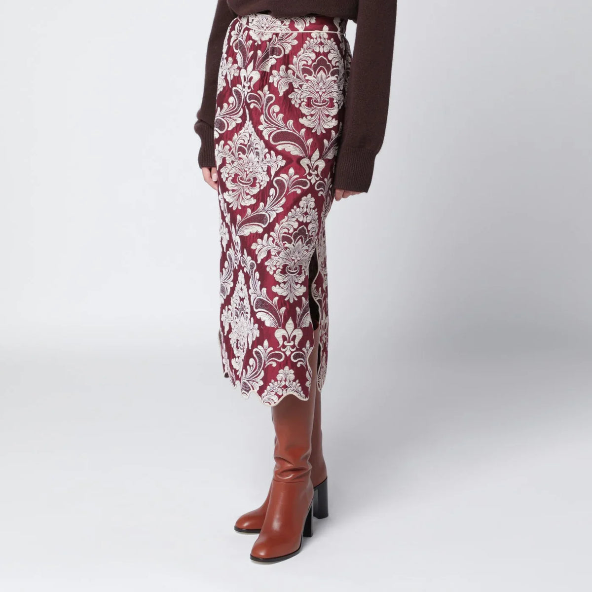 FARM Rio - Bordeaux jacquard midi skirt