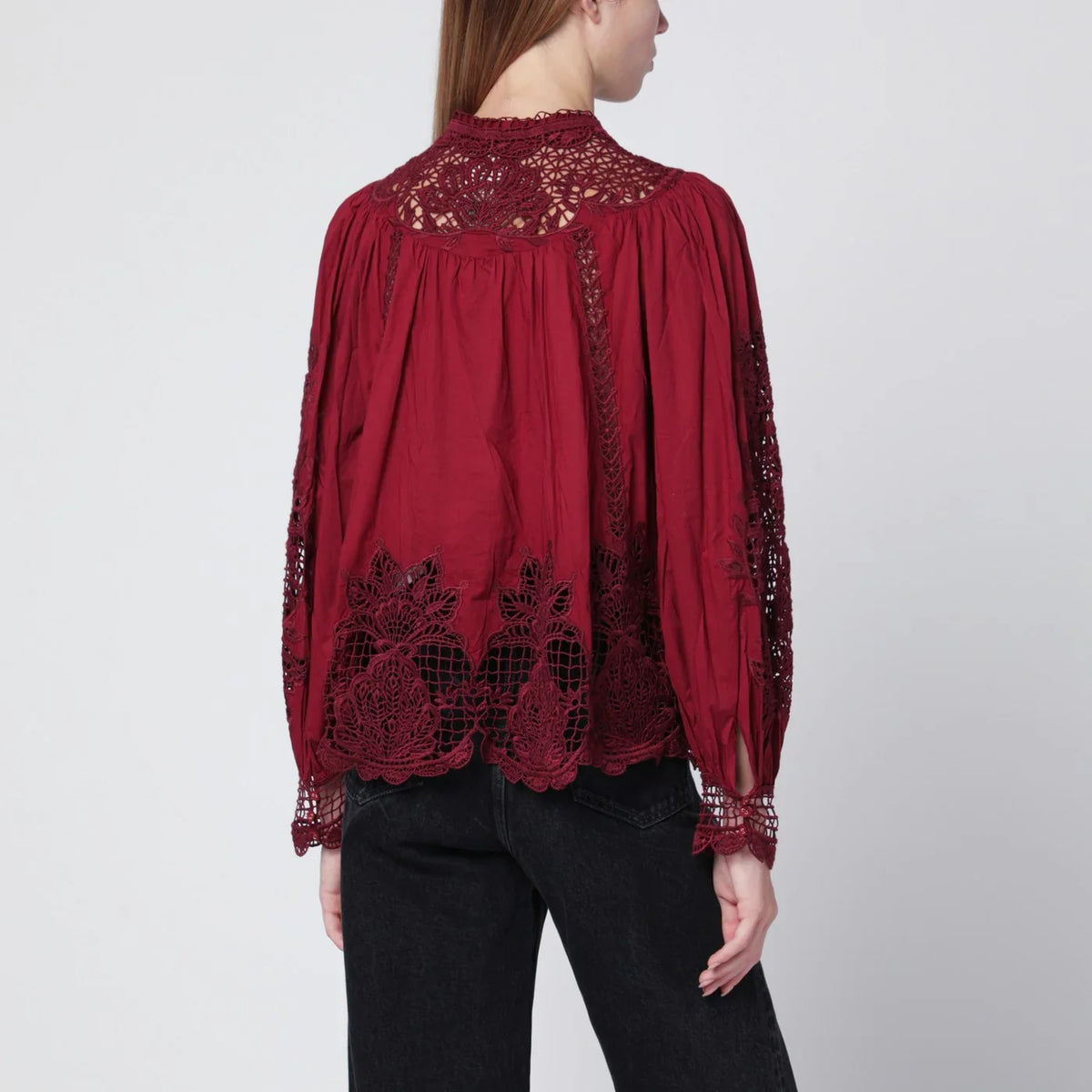 FARM Rio - Berry Garden blouse in guipure lace